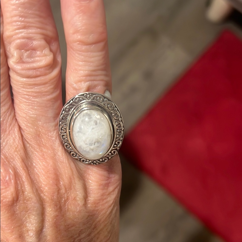 Cabochan rainbow moonstone Ring size 6 - Picture 7 of 8